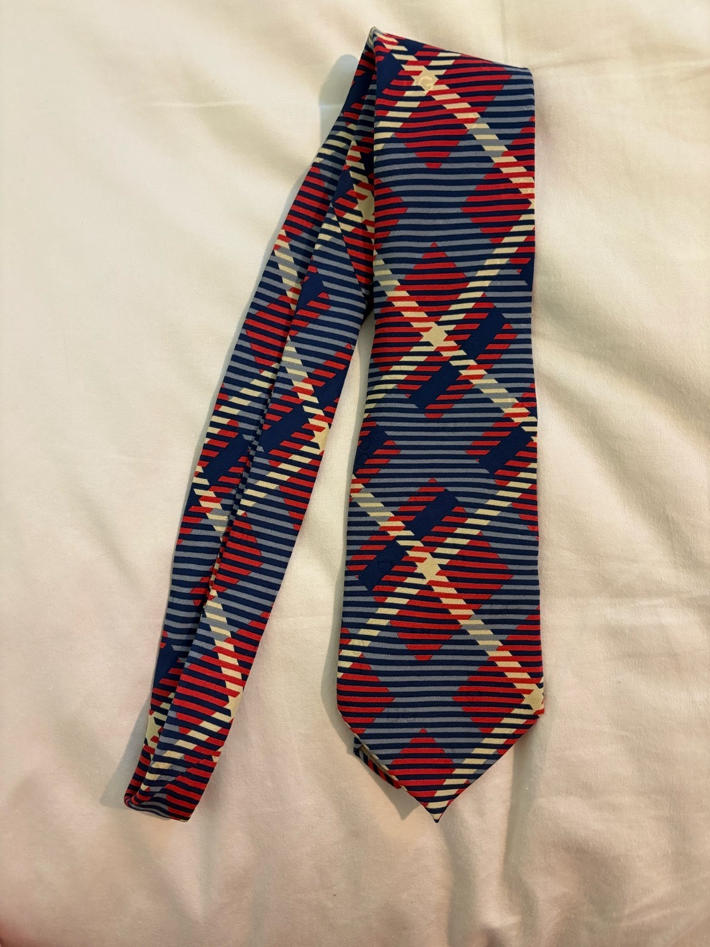 Vintage Dolce & Gabbana Blue, Red & Cream Geometric Silk Tie | Luxury |Old Money